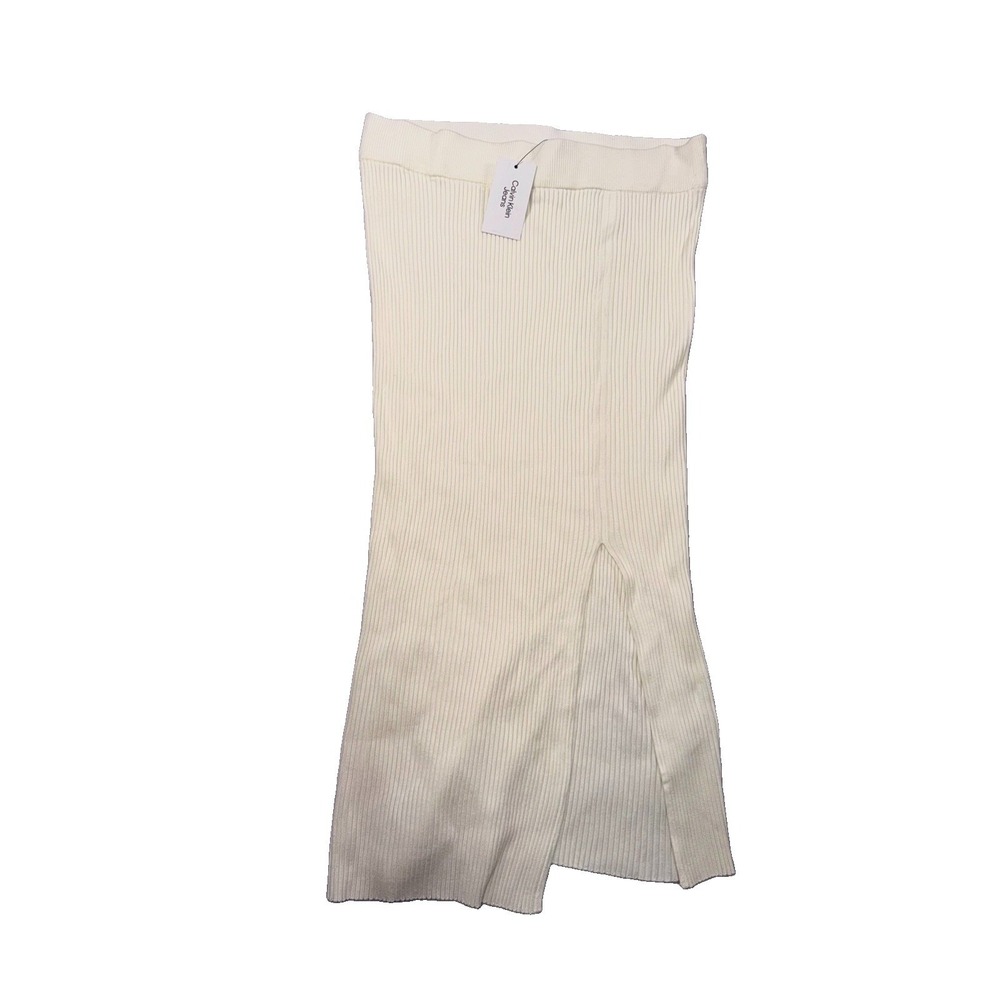 Calvin Klein Jeans Ribbed Knit Stretch Midi Skirt Ivory High Rise XL Slit